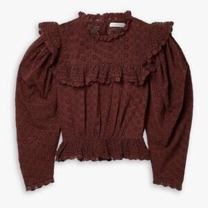 Doen Floryn Romantic Lace Eyelet Top Antique Walnut Size XL